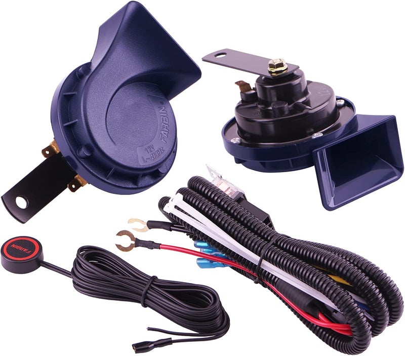 AOLIHAN Blue Electric Motohorn,12V Train Horn for Car 130dB,Super Loud Horn for Truck,Dual Tone Snail Horns 510hz/410hz,Waterproof Car Horns with Relay and Switch Button - Image 1